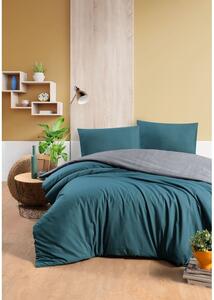 Pamučna posteljina za bračni krevet/s produženom plahtom petrolej boje/siva 200x220 cm - Mila Home