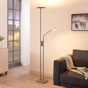 Lindby LED podna lampa Jonne, kvadratna, krak za čitanje, prigušljiva, 180 cm, prigušiva, Metalik, Dnevni boravak/blagovaonica, Metal, Svjetlo za čitanje