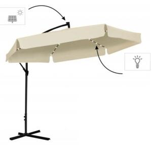Vrtni suncobran 3,5 m sa solarnim LED svjetlom - krem, UV50+