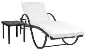 VidaXL Ležaljka za sunčanje s jastukom i stolom poliratan crna