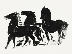 Reprodukcija Three Black Horses (Retro Monochrome Graphic) - Leo Gestel