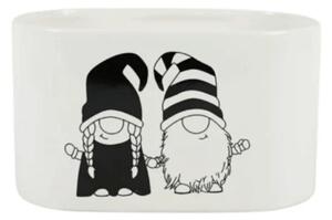 Božićna posuda za cvijeće GNOME LOVE keramička 19,5x11 cm, bijela