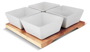 Lamart - Set 4x porculanska zdjelica 19x19 cm + drveni pladanj