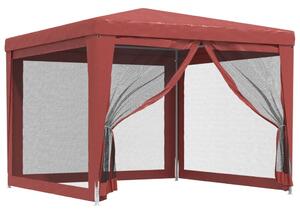 VidaXL Šator za zabave s 4 mrežasta bočna zida crveni 3 x 3 m HDPE