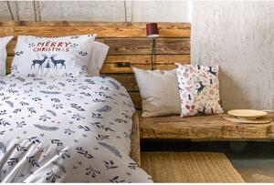 Bijela/plava posteljina za krevet za jednu osobu od pamučnog satena 140x200 cm Merry Blue Christmas – Butter Kings