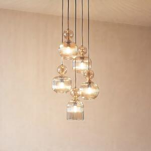 TK Lighting Sophia viseća lampa, 5 žarulja, Ø 37 cm, boja konjaka/crna, E14, prigušiva, Sivo, Dnevni boravak/blagovaonica, Staklo
