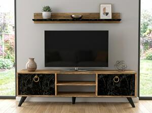 TV stalak ZEN 160 cm s zidnom policom, dekor orah/crni mramor