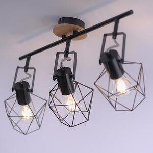 Industrijska stropna svjetiljka crna s drvetom 3-svjetla - Sven