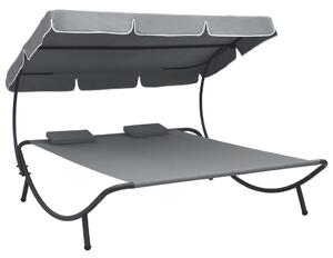 VidaXL Vanjski ležaj s krovom i jastucima sivi