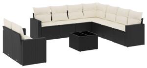 VidaXL 10-dijelni set vrtnih sofa s jastucima crni od poliratana