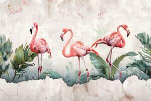 Tapeta flaminga s daškom vintage