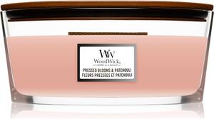 Woodwick Pressed Blooms & Patchouli mirisna svijeća s drvenim fitiljem (hearthwick) 453,6 g