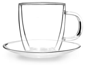 Set od 2 staklene čaše s dvostrukim stijenkama i tanjurićima Vialli Design, 250 ml