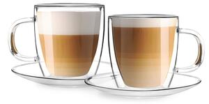 Set od 2 staklene čaše s dvostrukim stijenkama i tanjurićima Vialli Design, 250 ml
