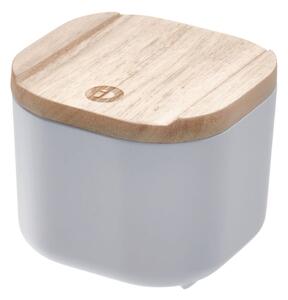 Siva kutija za pohranu s poklopcem od drveta paulovnije iDesign Eco, 9 x 9 cm
