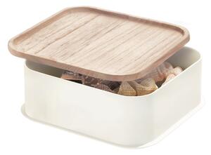 Bijela kutija za pohranu s poklopcem od drveta paulovnije iDesign Eco, 21,3 x 21,3 cm