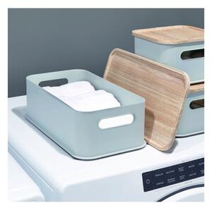 Siva kutija za pohranu s drvenim poklopcem paulovnija iDesign Eco Handled, 21,3 x 43 cm