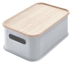Siva kutija za pohranu s poklopcem od drveta paulovnije iDesign Eco Handled, 21,3 x 30,2 cm