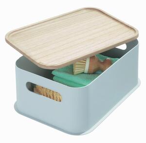 Siva kutija za pohranu s poklopcem od drveta paulovnije iDesign Eco Handled, 21,3 x 30,2 cm