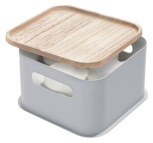 Siva kutija za pohranu s poklopcem od drveta paulovnije iDesign Eco Handled, 21,3 x 21,3 cm