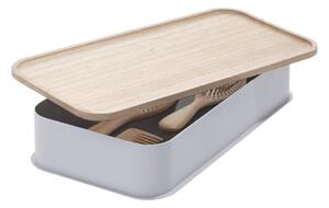 Siva kutija za pohranu s poklopcem od drveta paulovnije iDesign Eco, 21,3 x 43 cm