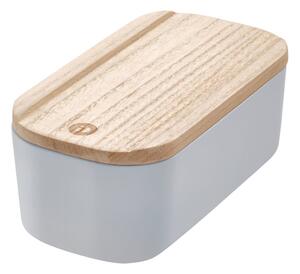 Siva kutija za pohranu s poklopcem od drveta paulovnije iDesign Eco, 9 x 18,3 cm