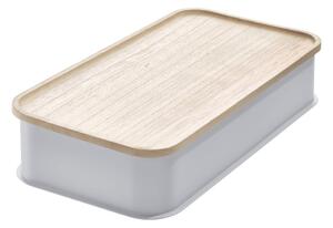 Siva kutija za pohranu s poklopcem od drveta paulovnije iDesign Eco, 21,3 x 43 cm