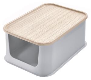 Siva kutija za pohranu s poklopcem od drveta paulovnije iDesign Eco Open, 21,3 x 30,2 cm