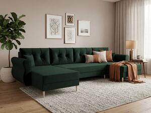 Razvlačna U kutna garnitura SILVIANO 300x140 cm, tamno zelena + 2 jastuka GRATIS