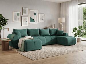 Razvlačna U kutna garnitura SEVIO 311x145 cm, boja boce zelena + 2 jastuka GRATIS