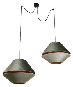 Viseća svjetiljka crna s dvostrukim baršunastim sjenilom zelena sa zlatnom unutrašnjosti 2-svjetla - Cava Luxe