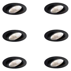 Set od 6 ugradbenih reflektora crni 9,5 cm uklj. LED 1300 lm s mogućnošću prigušivanja IP23 - Gaius