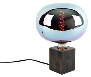 Rustikalna stolna svjetiljka drvo crna s uključenim prigušivim LED G220 - Bloc