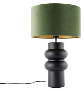 Dizajnerska stolna svjetiljka crni baršunasti abažur zelena sa zlatom 35 cm - Alisia