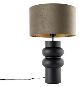 Dizajnerska stolna svjetiljka crna sjenilo od baršuna boje taupe sa zlatom 35 cm - Alisia