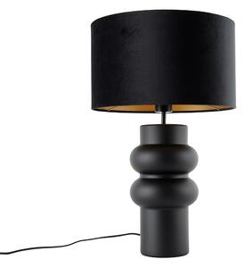 Dizajnerska stolna svjetiljka crna sjenilo od baršuna crna sa zlatom 35 cm - Alisia
