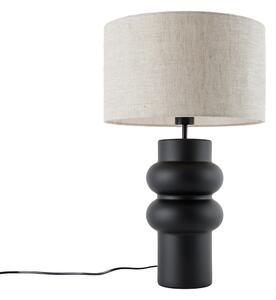 Dizajnerska stolna svjetiljka crna sjenilo od tkanine svijetlosiva 35 cm - Alisia