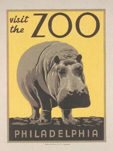 Reprodukcija umjetnosti Vintage Philadelphia Zoo Poster (Featuring a Hippo), (30 x 40 cm)