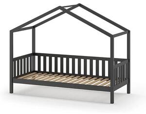 Antracitno sivi dječji krevet od masivnog bora u obliku kućice 90x200 cm DALLAS – Vipack