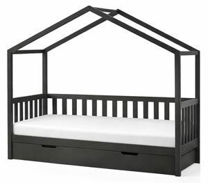 Antracitno sivi dječji krevet od masivnog bora u obliku kućice/s dodatnim ležajem s prostorom za pohranu 90x200 cm DALLAS – Vipack