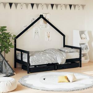 VidaXL Okvir za dječji krevet s ladicama crni 80 x 160 cm od borovine