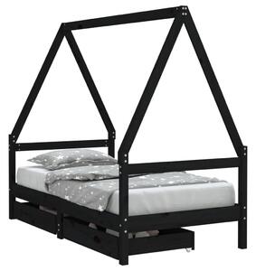 VidaXL Okvir za dječji krevet s ladicama crni 80 x 160 cm od borovine