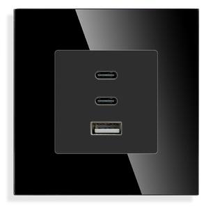 Utičnica s brzim punjenjem, 65W, USB A + 2 USB C, crna