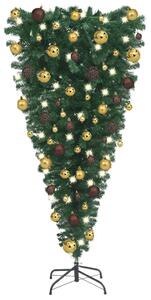 VidaXL Naopako umjetno božićno drvce s LED svjetlima i kuglicama 120cm