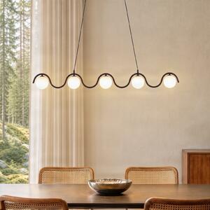 EMIBIG LIGHTING Viseća svjetiljka Sinus 5, crna/opal, staklo, duljina 110 cm, prigušiva, Crno, Dnevni boravak/blagovaonica, Staklo