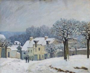 Reprodukcija The Place du Chenil at Marly-le-Roi, Snow, 1876, Alfred Sisley