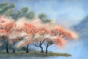 Tapeta akvarelna rascvjetana stabla