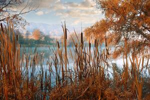Samoljepljiva fototapeta jezero usred jesenje prirode