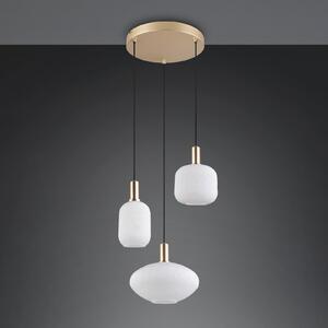 Reality Leuchten Emelie viseća lampa, 3 svjetla, zlatne boje/bijela, metal, staklo, E27, prigušiva, Zlato / mjed, Dnevni boravak/blagovaonica, Staklo