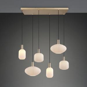 Reality Leuchten Emelie viseća lampa, 6 žarulja, zlatna/bijela, metal, staklo, E27, prigušiva, Zlato / mjed, Dnevni boravak/blagovaonica, Staklo